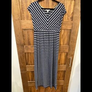 Navy and white maternity maxi dress